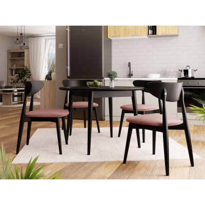 Kulatý jídelní stůl 100 cm se 4 židlemi OLMIO 1 - černý / růžový