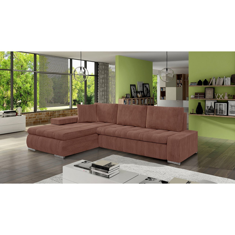 Rohová sedačka na každodenní spaní ABEL 2 - tmavá růžová