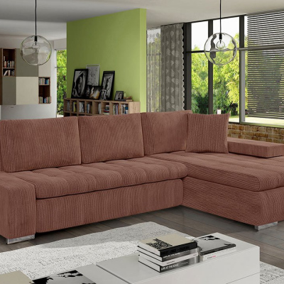 Rohová sedačka na každodenní spaní ABEL 2 - tmavá růžová