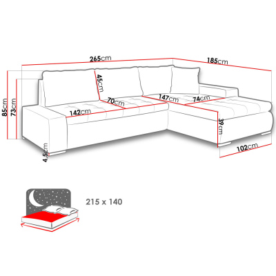 Rohová sedačka na každodenní spaní ABEL 2 - tmavá růžová