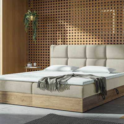Kontinentální postel 160x200 JERSEY - dub craft / béžová + topper ZDARMA