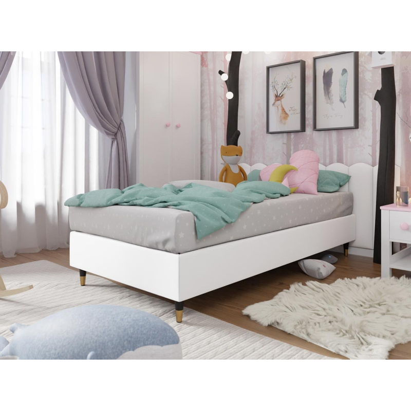 Jednolůžková čalouněná postel s matrací 90x200 NECHLIN 5 - bílá ekokůže