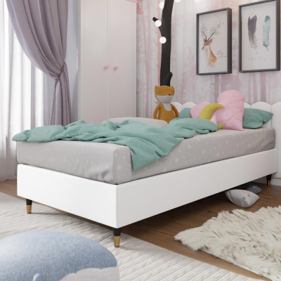 Jednolůžková čalouněná postel s matrací 80x200 NECHLIN 5 - bílá ekokůže