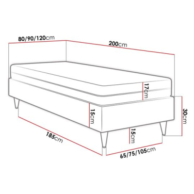 Jednolůžková čalouněná postel s matrací 90x200 NECHLIN 5 - šedá