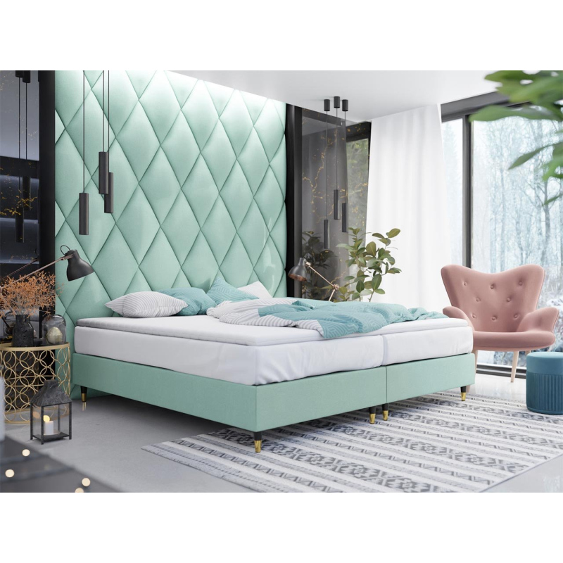 Manželská čalouněná postel s matrací 180x200 NECHLIN 5 - mentolová