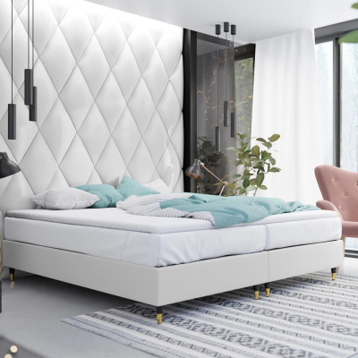 Manželská čalouněná postel s matrací 160x200 NECHLIN 5 - bílá ekokůže