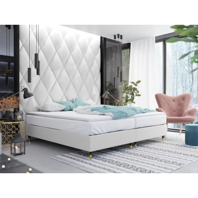Manželská čalouněná postel s matrací 140x200 NECHLIN 5 - bílá ekokůže