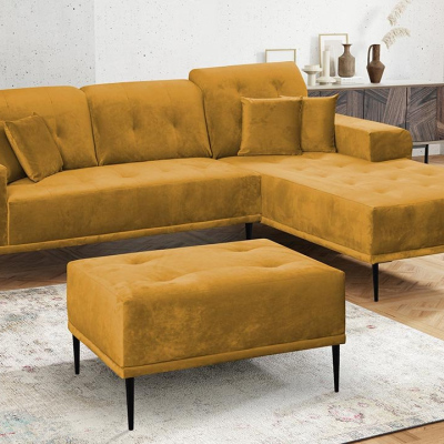 Rohová sedací souprava s taburetem RURI - hořčicová, pravý roh