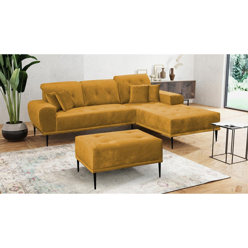 Rohová sedací souprava s taburetem RURI - hořčicová, pravý roh