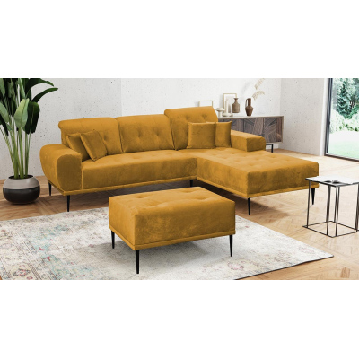 Rohová sedací souprava s taburetem RURI - hořčicová, pravý roh