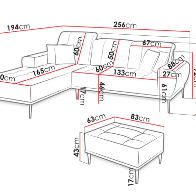 Rohová sedací souprava s taburetem RURI - hořčicová, pravý roh