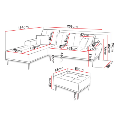 Rohová sedací souprava s taburetem RURI - hořčicová, pravý roh