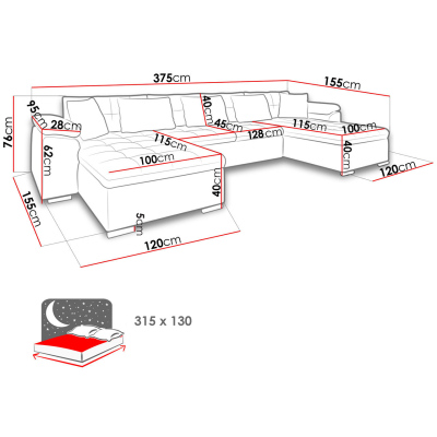 Sedačka do U na každodenní spaní BALTIMORE - bílá