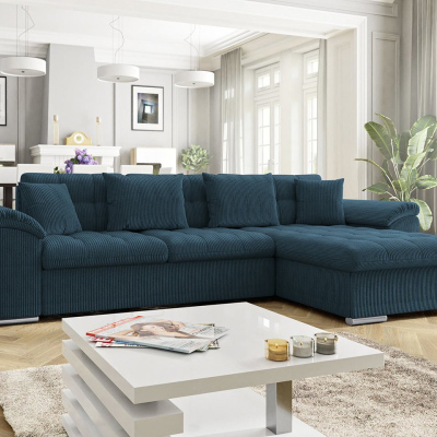 Rohová sedačka na každodenní spaní DELFINA - modrá, pravý roh