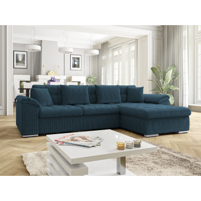 Rohová sedačka na každodenní spaní DELFINA - modrá, pravý roh