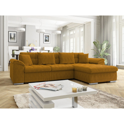 Rohová sedačka na každodenní spaní DELFINA - hnědá, pravý roh