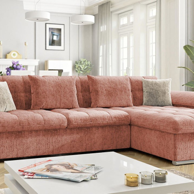 Rohová sedačka na každodenní spaní DELFINA - růžová, pravý roh