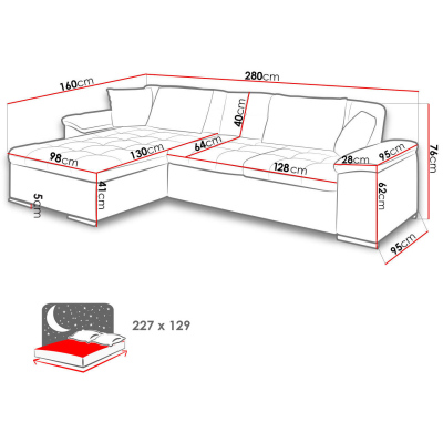 Rohová sedačka na každodenní spaní DELFINA - modrá, pravý roh