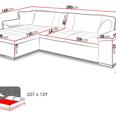 Rohová sedačka na každodenní spaní DELFINA - světlá šedá / vzorovaná, levý roh