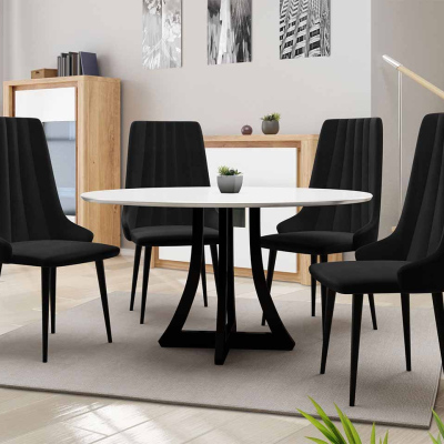 Kulatý jídelní stůl 100 cm se 4 židlemi TULZA 1 - lesklý černobílý / černý
