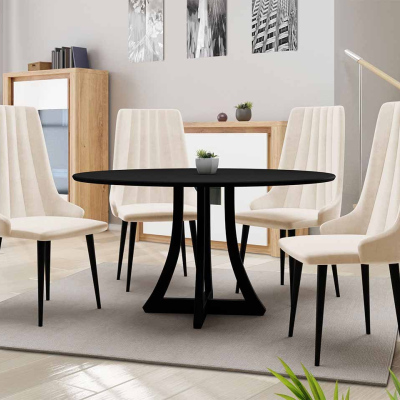 Kulatý jídelní stůl 120 cm se 4 židlemi TULZA 1 - černý / béžový