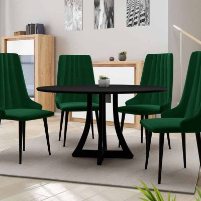 Kulatý jídelní stůl 120 cm se 4 židlemi TULZA 1 - černý / zelený