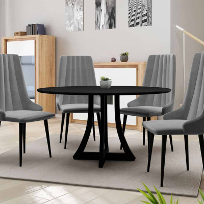 Kulatý jídelní stůl 120 cm se 4 židlemi TULZA 1 - černý / šedý