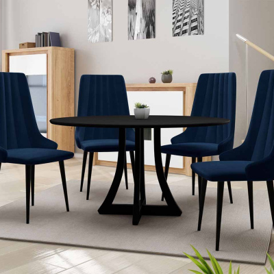 Kulatý jídelní stůl 120 cm se 4 židlemi TULZA 1 - černý / modrý