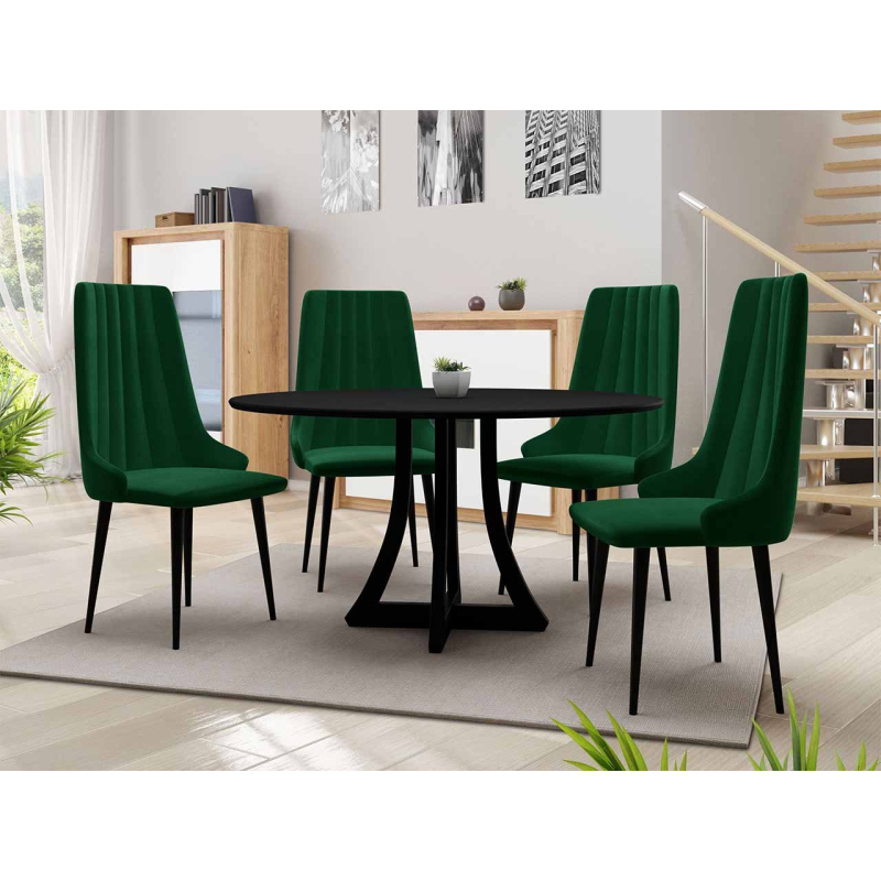 Kulatý jídelní stůl 100 cm se 4 židlemi TULZA 1 - černý / zelený