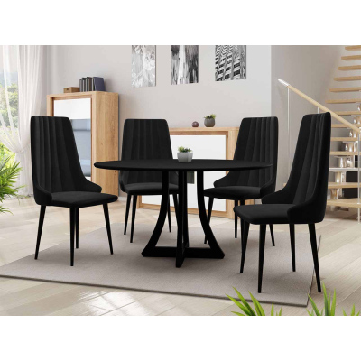 Kulatý jídelní stůl 100 cm se 4 židlemi TULZA 1 - černý