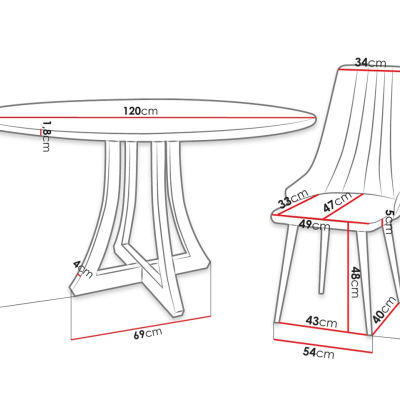 Kulatý jídelní stůl 120 cm se 4 židlemi TULZA 1 - lesklý černobílý / růžový