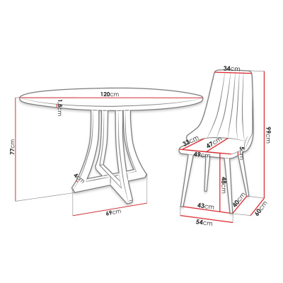 Kulatý jídelní stůl 120 cm se 4 židlemi TULZA 1 - lesklý černobílý / černý
