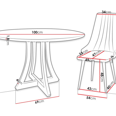 Kulatý jídelní stůl 100 cm se 4 židlemi TULZA 1 - lesklý černobílý / béžový