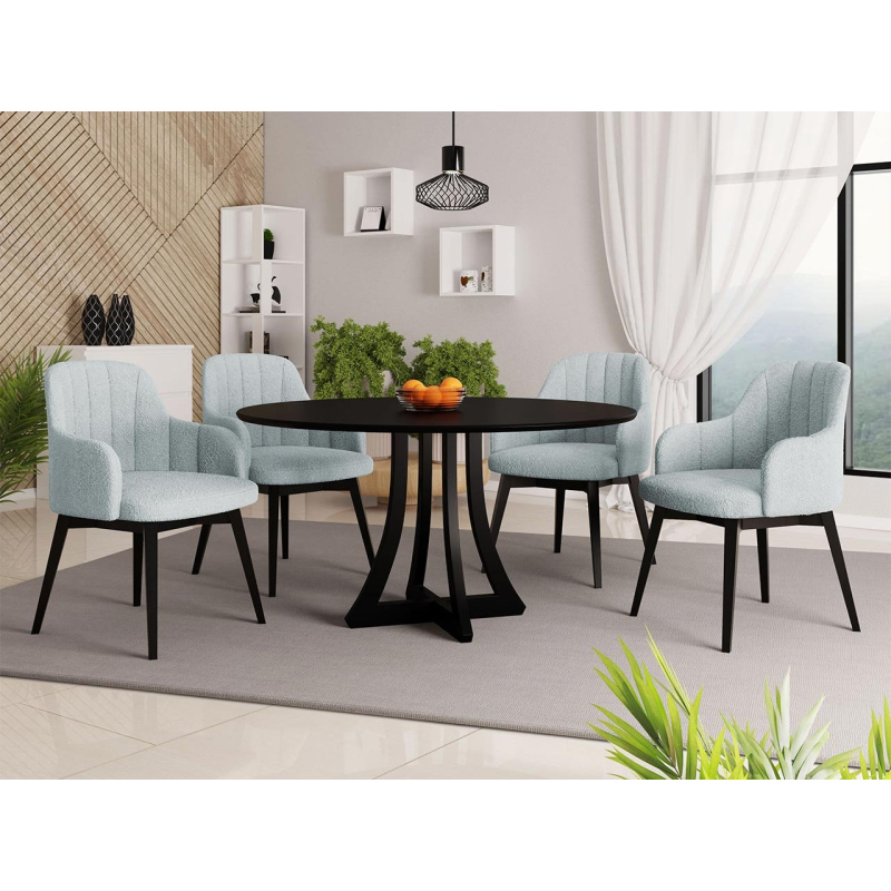 Kulatý jídelní stůl 120 cm se 4 židlemi TULZA 2 - černý / modrý