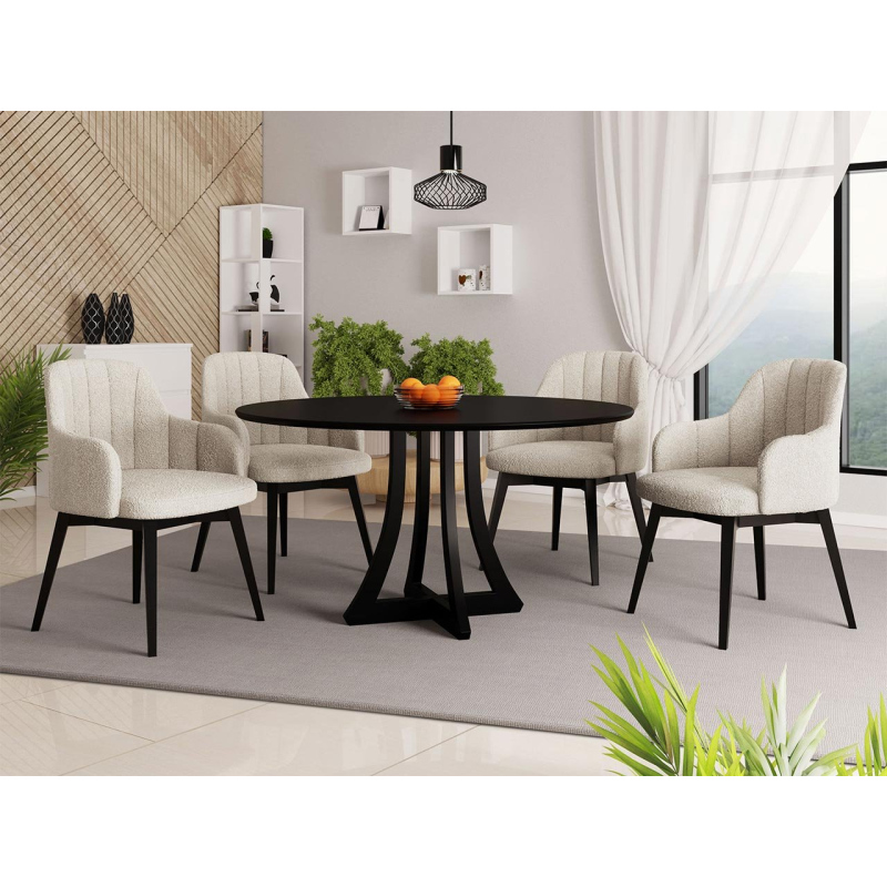 Kulatý jídelní stůl 120 cm se 4 židlemi TULZA 2 - černý / krémový