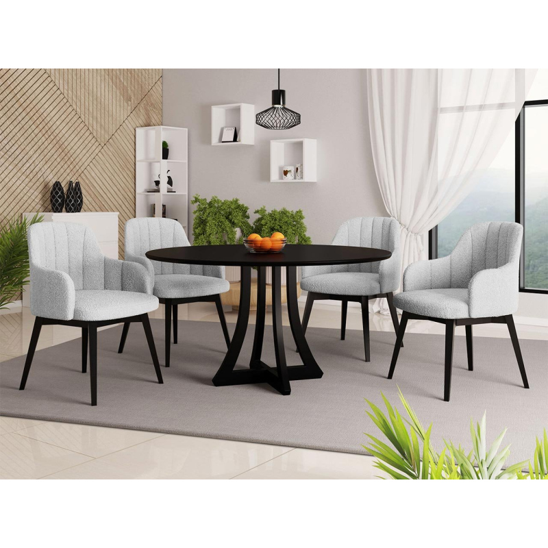 Kulatý jídelní stůl 100 cm se 4 židlemi TULZA 2 - černý / šedý