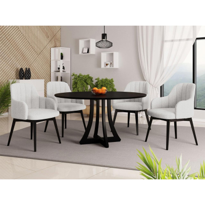 Kulatý jídelní stůl 100 cm se 4 židlemi TULZA 2 - černý / bílý