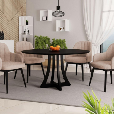 Kulatý jídelní stůl 100 cm se 4 židlemi TULZA 2 - černý / béžový