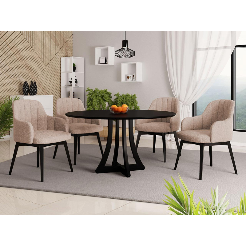 Kulatý jídelní stůl 100 cm se 4 židlemi TULZA 2 - černý / béžový