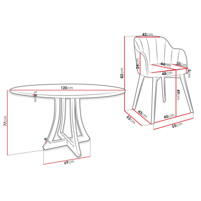 Kulatý jídelní stůl 120 cm se 4 židlemi TULZA 2 - lesklý černobílý / krémový