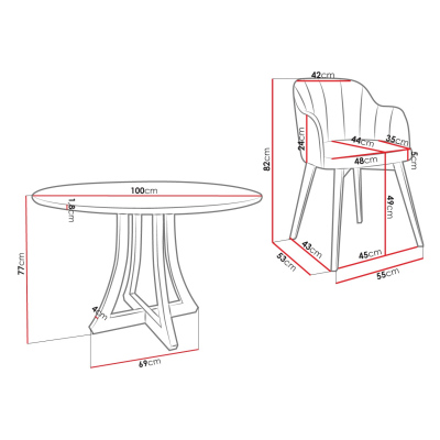 Kulatý jídelní stůl 100 cm se 4 židlemi TULZA 2 - lesklý černobílý / modrý