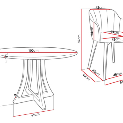 Kulatý jídelní stůl 100 cm se 4 židlemi TULZA 2 - lesklý černobílý / šedý