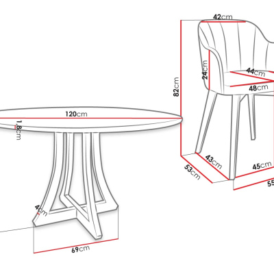 Kulatý jídelní stůl 120 cm se 4 židlemi TULZA 2 - černý / šedý