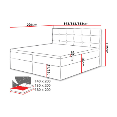 Kontinentální manželská postel 180x200 CAROLA - modrá + topper ZDARMA