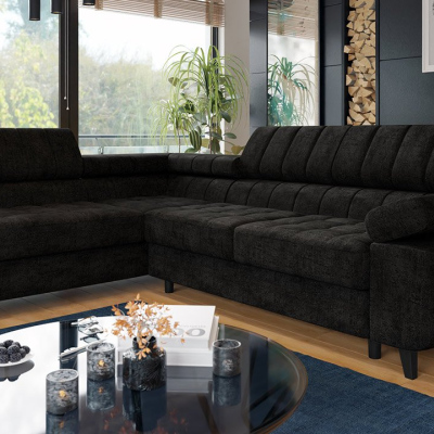 Rozkládací rohová sedačka s úložným prostorem OKLAHOMA - černá, levý roh