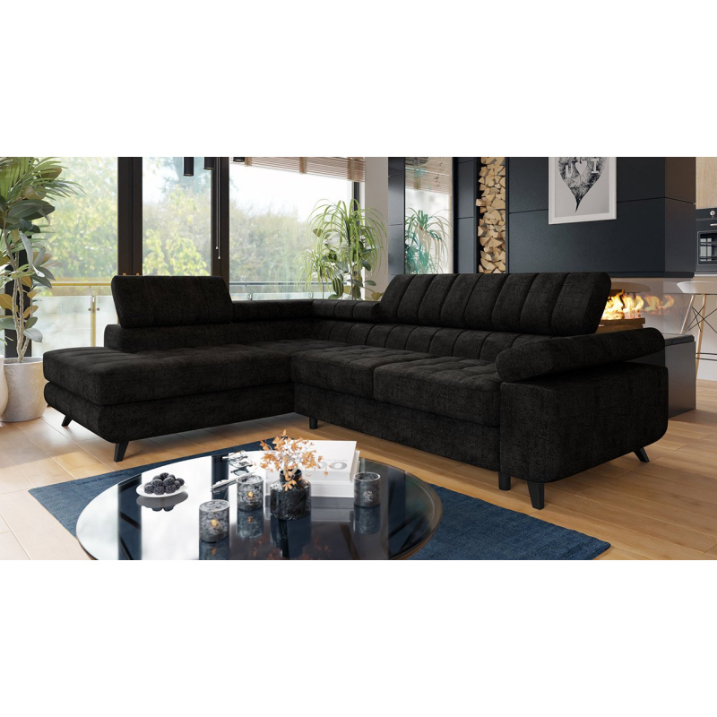 Rozkládací rohová sedačka s úložným prostorem OKLAHOMA - černá, levý roh