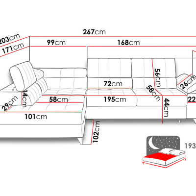 Rozkládací rohová sedačka s úložným prostorem OKLAHOMA - červená, pravý roh