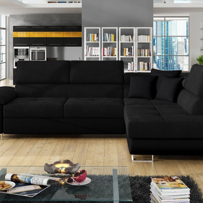 Rohová rozkládací sedačka SAN DIEGO - černá, pravý roh