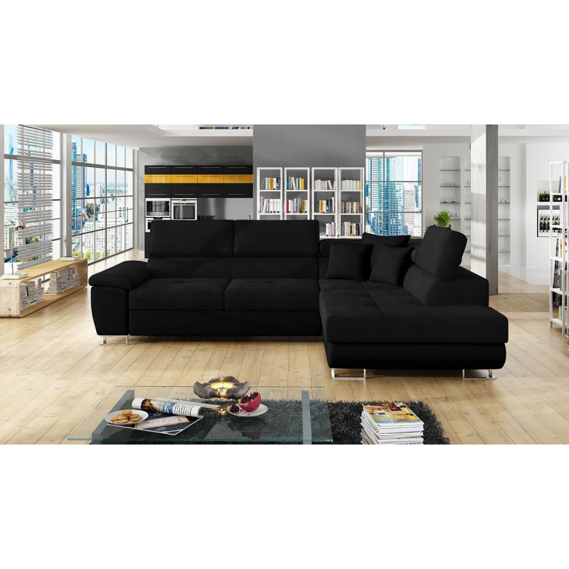 Rohová rozkládací sedačka SAN DIEGO - černá, pravý roh