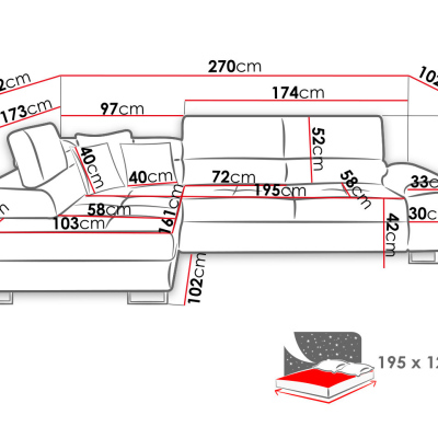 Rohová rozkládací sedačka SAN DIEGO - černá, pravý roh